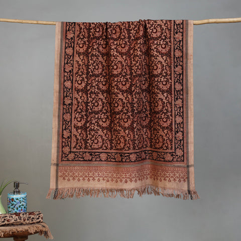 Maroon - Handloom Cotton Natural Dyed Block Print Pedana Kalamkari Towel 13