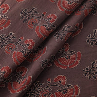 Brown with Flower Motif Ajrakh Block Printed Cotton Fabric