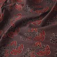 Brown with Flower Motif Ajrakh Block Printed Cotton Fabric