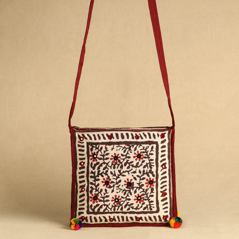 Multicolor - Kutch Bela Hand Block Printed Mirror Work Sling Bag 02