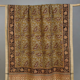 Yellow - Handloom Cotton Natural Dyed Block Print Pedana Kalamkari Towel 14