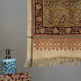 Yellow - Handloom Cotton Natural Dyed Block Print Pedana Kalamkari Towel 14