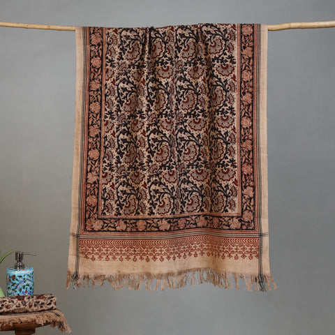 Beige - Handloom Cotton Natural Dyed Block Print Pedana Kalamkari Towel 15