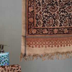 Beige - Handloom Cotton Natural Dyed Block Print Pedana Kalamkari Towel 15
