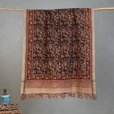 Beige - Handloom Cotton Natural Dyed Block Print Pedana Kalamkari Towel 16