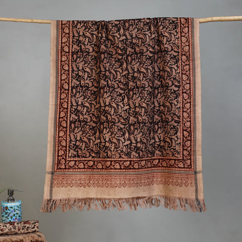 Beige - Handloom Cotton Natural Dyed Block Print Pedana Kalamkari Towel 16