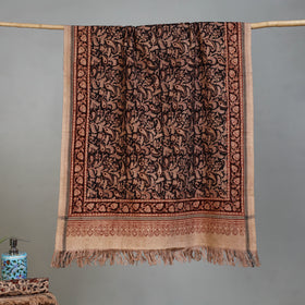 Beige - Handloom Cotton Natural Dyed Block Print Pedana Kalamkari Towel 16