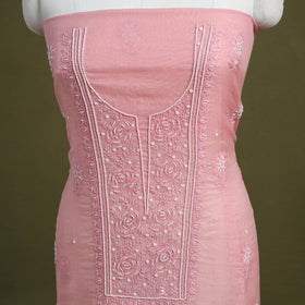 Pink Hand Embroidery 2pc Mul Chanderi Chikankari Dress Material