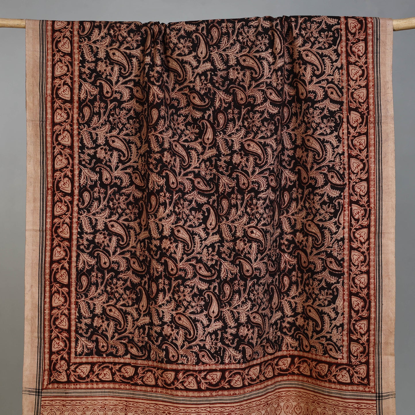 Beige - Handloom Cotton Natural Dyed Block Print Pedana Kalamkari Towel 16