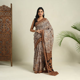 Buy Brown Bindaas Art Natural Dyed Cotton Block Print Saree