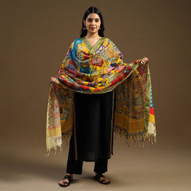 Pen Work Mangalagiri Cotton Handpainted Kalamkari Dupatta