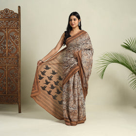 Buy Brown Bindaas Art Natural Dyed Cotton Block Print Saree