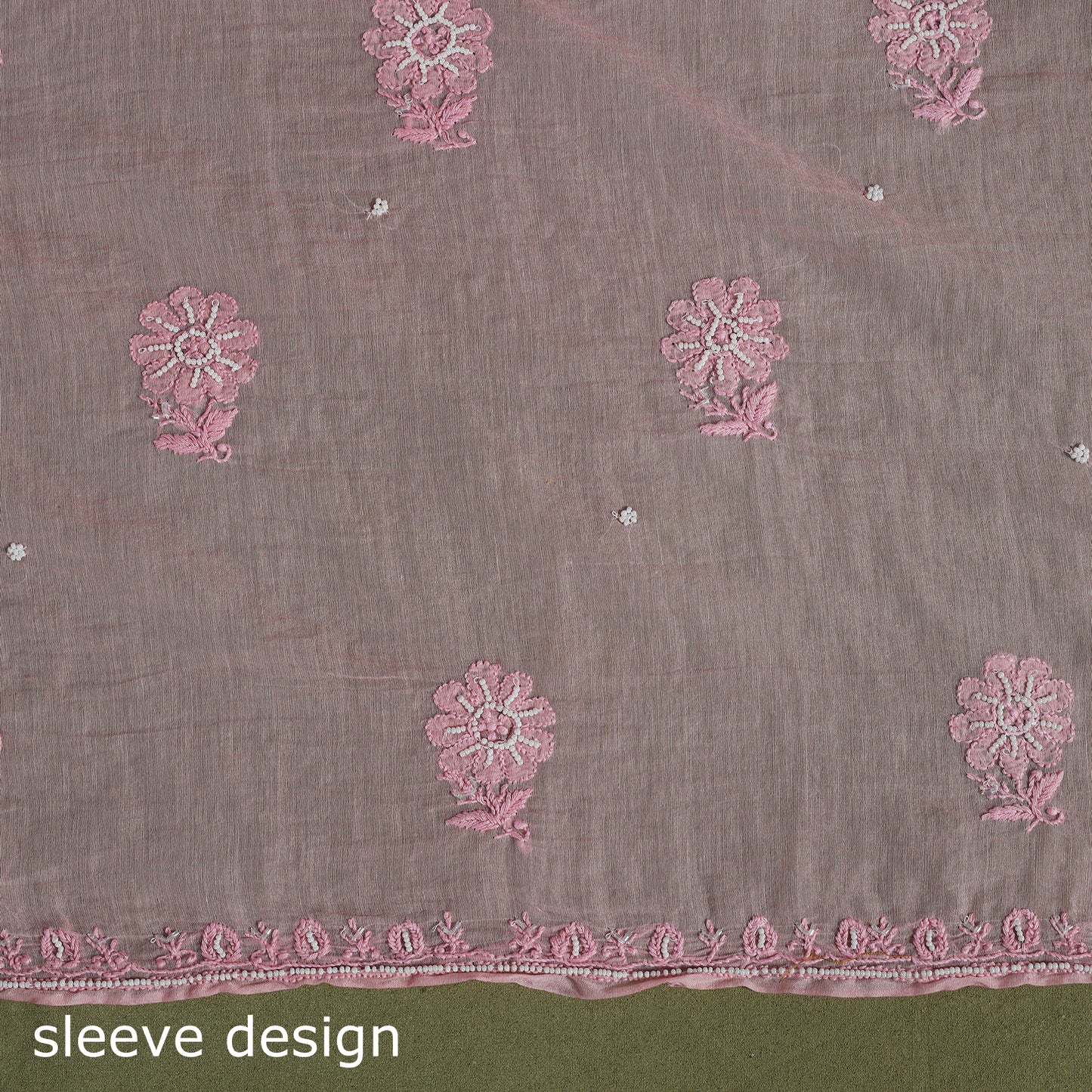 Pink Hand Embroidery 2pc Mul Chanderi Chikankari Dress Material