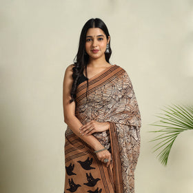 Buy Brown Bindaas Art Natural Dyed Cotton Block Print Saree