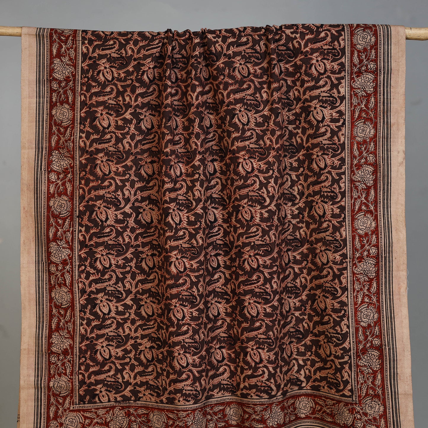 Beige - Handloom Cotton Natural Dyed Block Print Pedana Kalamkari Towel 18