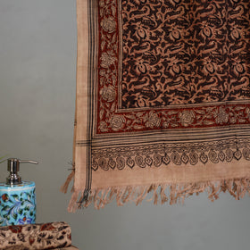 Beige - Handloom Cotton Natural Dyed Block Print Pedana Kalamkari Towel 18