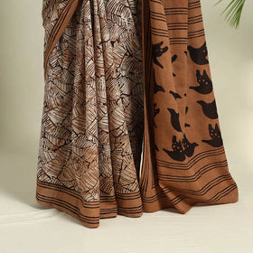 Buy Brown Bindaas Art Natural Dyed Cotton Block Print Saree