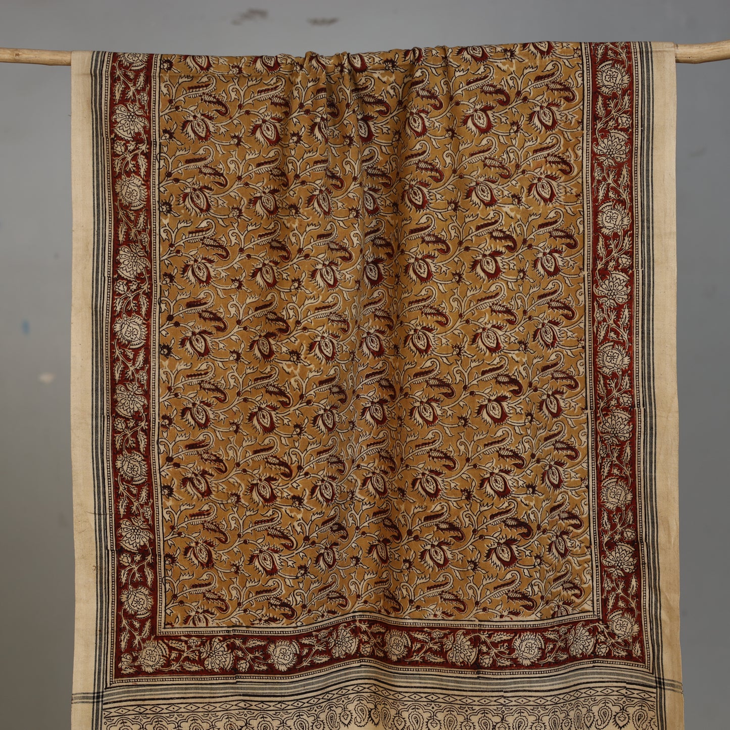 Yellow - Handloom Cotton Natural Dyed Block Print Pedana Kalamkari Towel 19