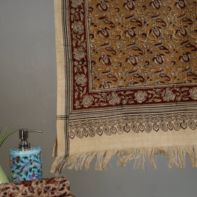 Yellow - Handloom Cotton Natural Dyed Block Print Pedana Kalamkari Towel 19