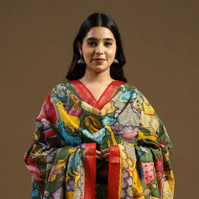 Green - pen work mangalagiri cotton handpainted kalamkari