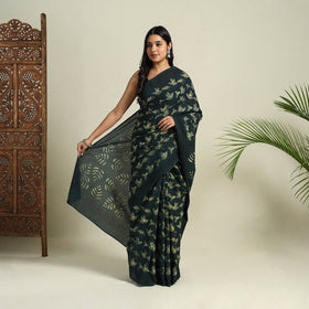 Buy Green Bindaas Art Natural Dyed Cotton Block Print Saree