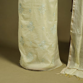  2pc Yellow Mul Chanderi Heavy Chikankari Dress Material
