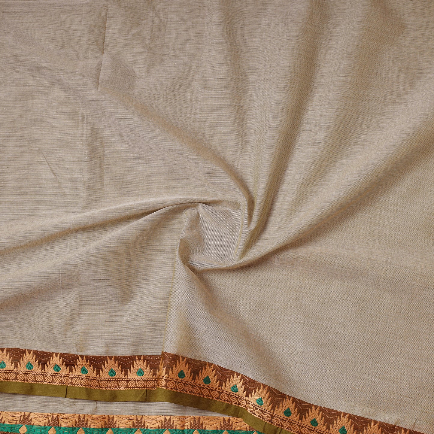 Beige - Kanchipuram Cotton Fabric with Zari Border