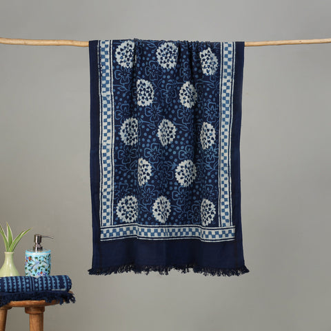 Blue - Pipad Hand Block Print Natural Dyed Pure Handloom Cotton Towel 05