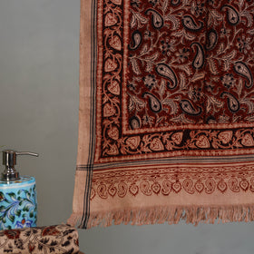 Maroon - Handloom Cotton Natural Dyed Block Print Pedana Kalamkari Towel 21