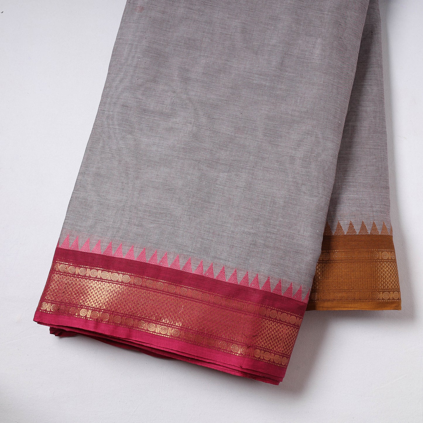 Grey - Kanchipuram Cotton Fabric with Zari Border