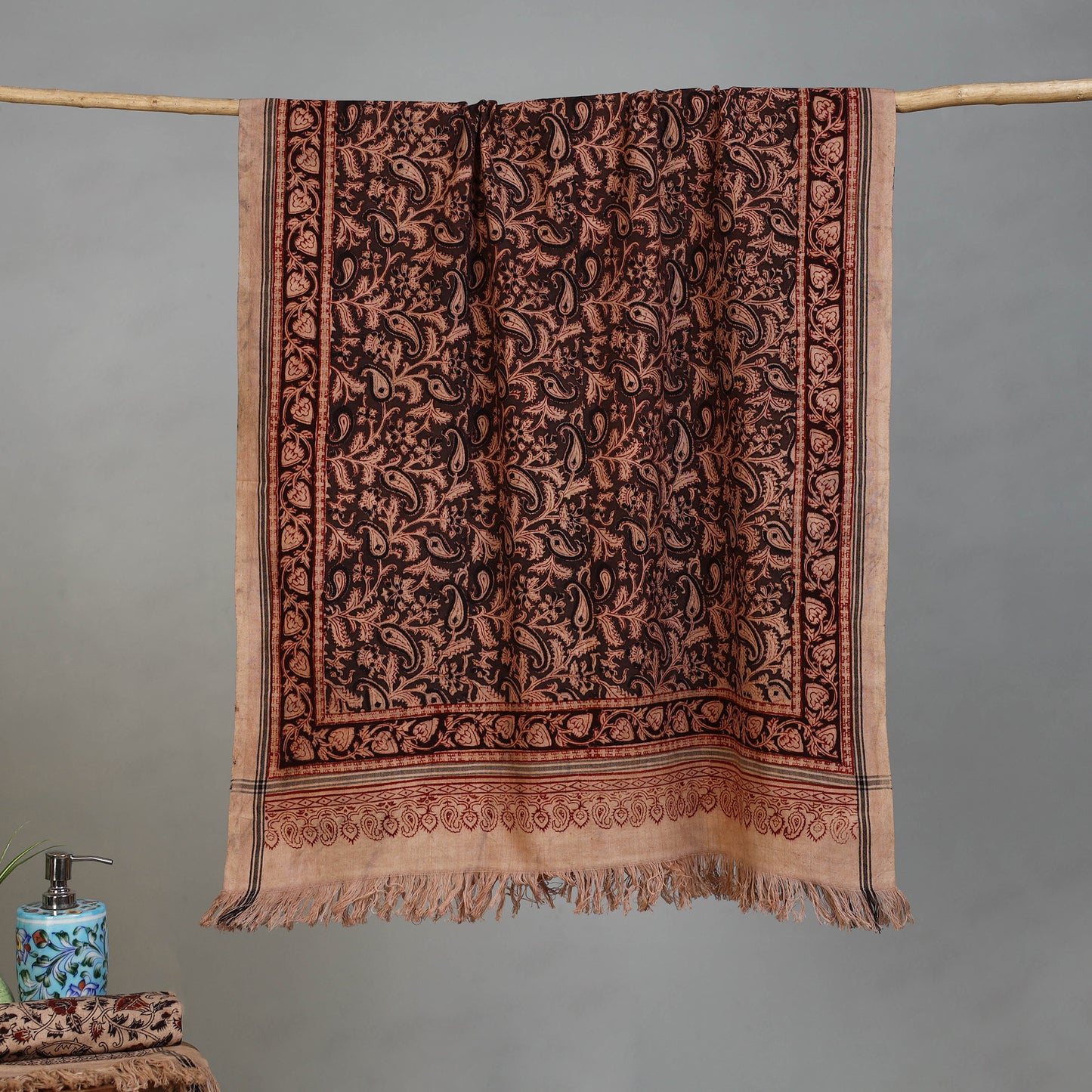 Maroon - Handloom Cotton Natural Dyed Block Print Pedana Kalamkari Towel 22