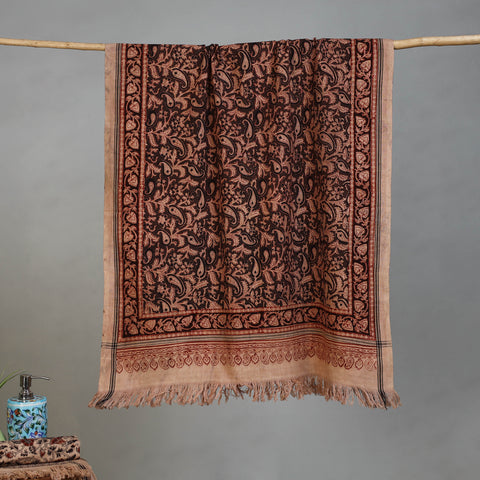 Maroon - Handloom Cotton Natural Dyed Block Print Pedana Kalamkari Towel 22