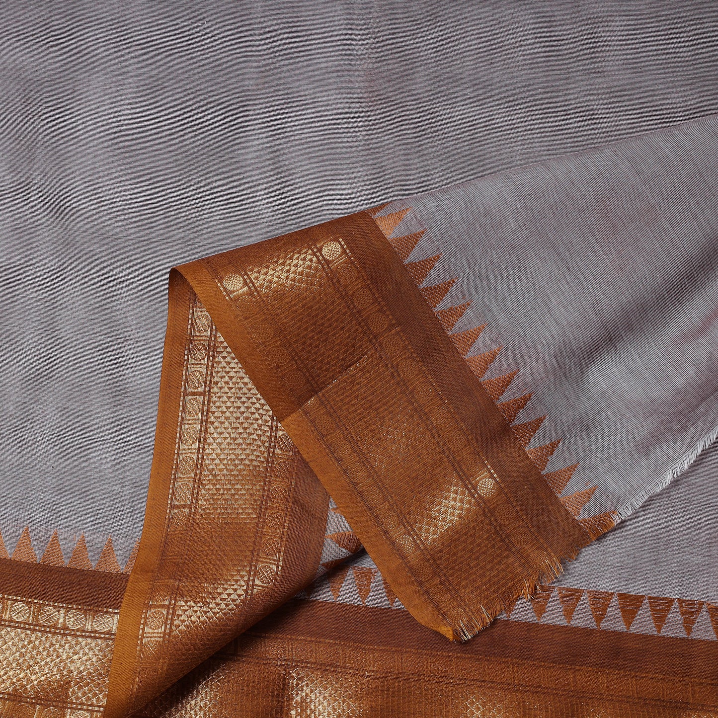 Grey - Kanchipuram Cotton Fabric with Zari Border