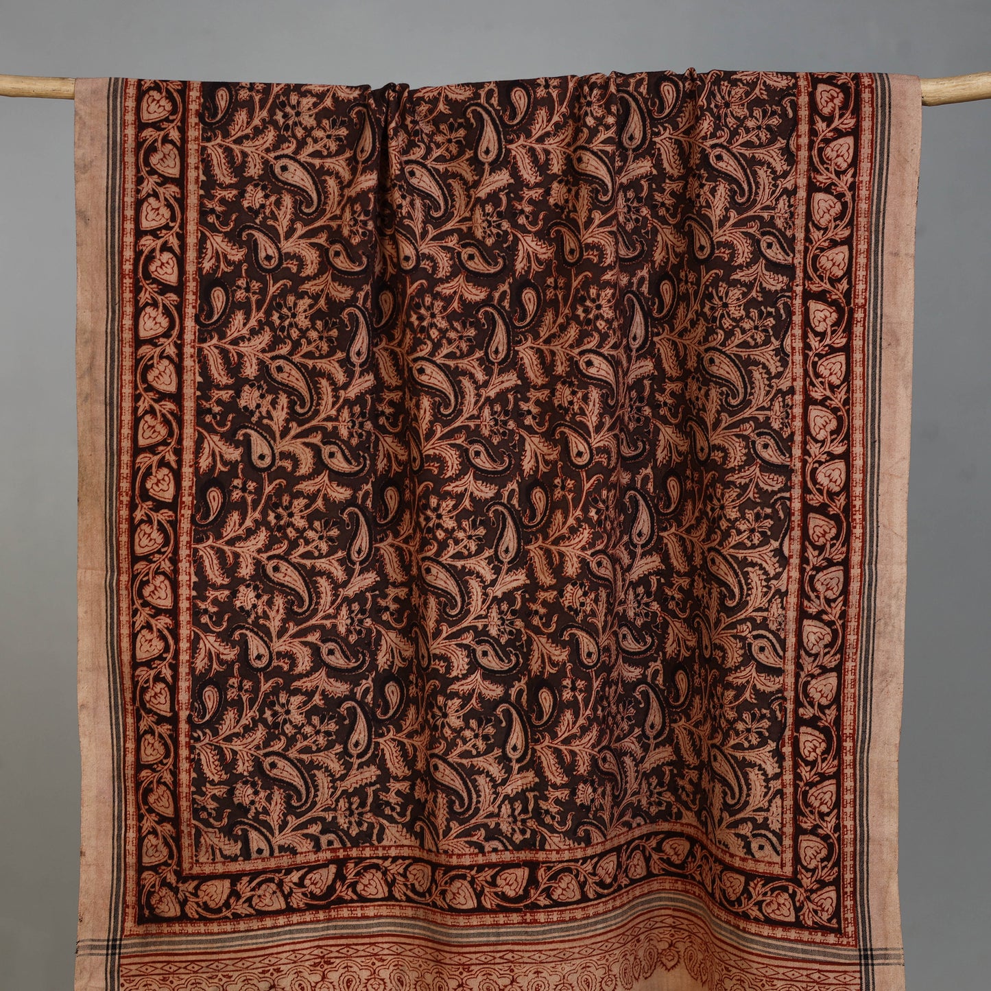 Maroon - Handloom Cotton Natural Dyed Block Print Pedana Kalamkari Towel 22