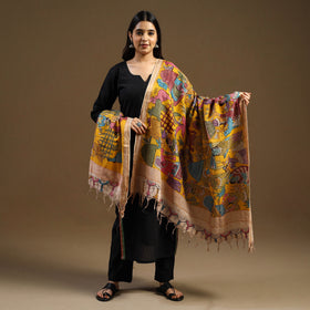 Pen Work Mangalagiri Cotton Handpainted Kalamkari Dupatta