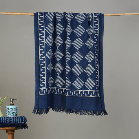 Blue - pipad Hand Block Print Natural Dyed Pure Handloom Cotton Towel 06