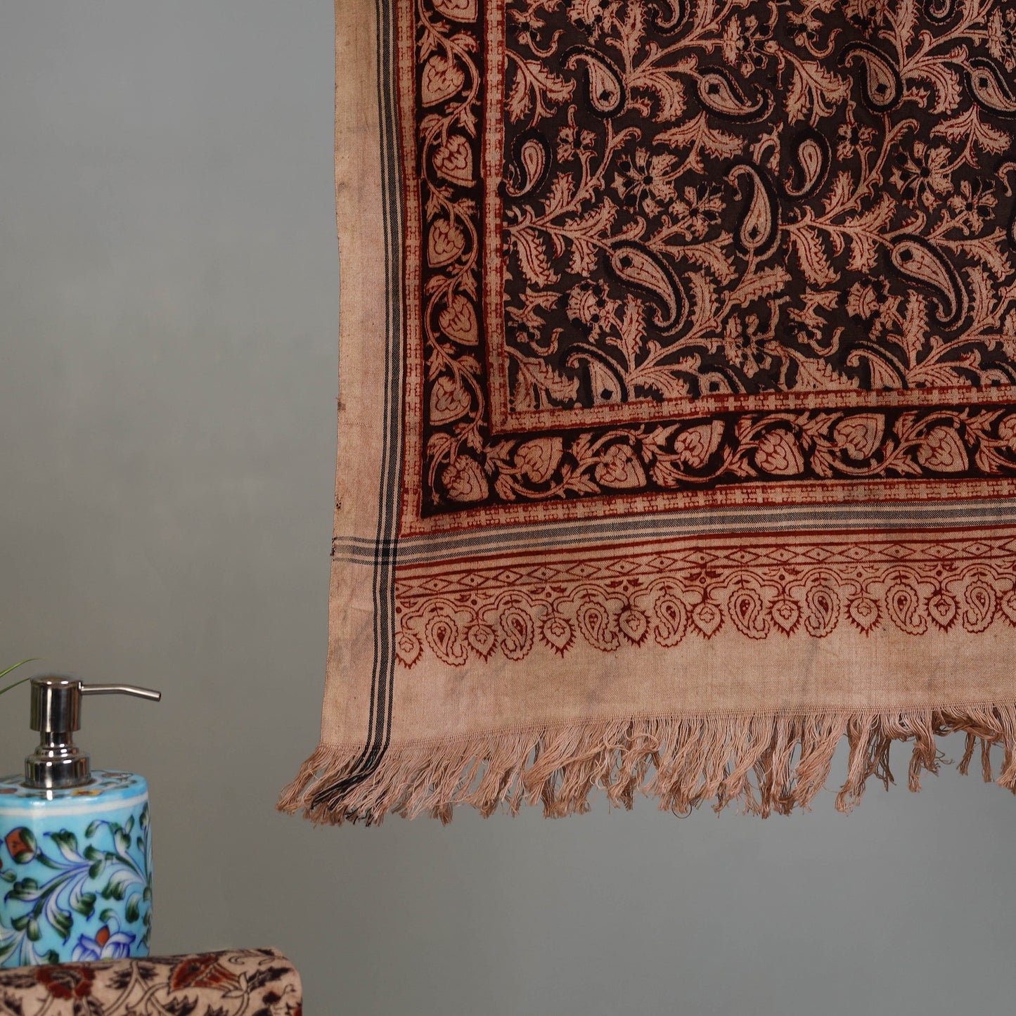 Maroon - Handloom Cotton Natural Dyed Block Print Pedana Kalamkari Towel 22