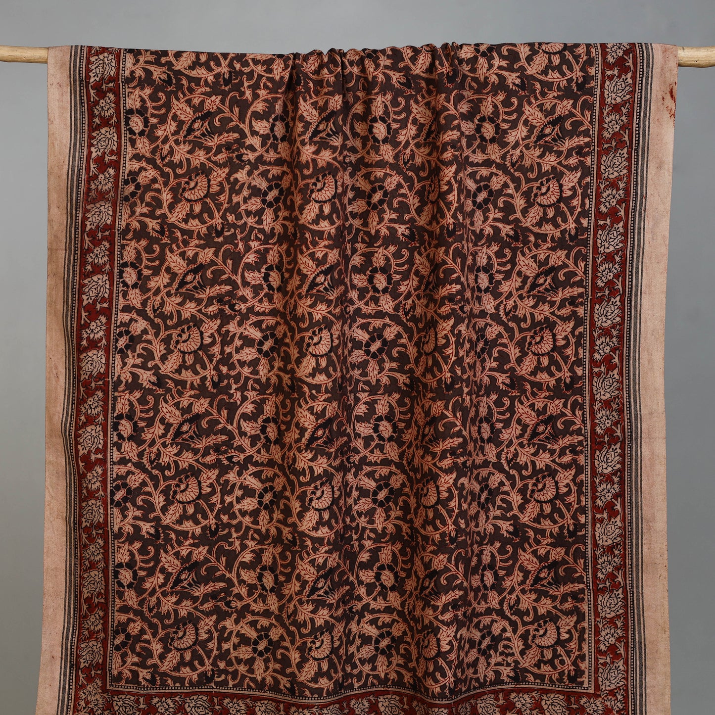 Brown - Handloom Cotton Natural Dyed Block Print Pedana Kalamkari Towel 23