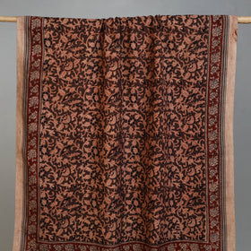 Brown - Handloom Cotton Natural Dyed Block Print Pedana Kalamkari Towel 23