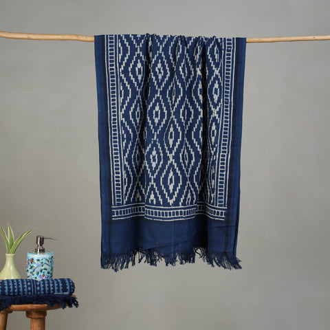 Blue - Pipad Hand Block Print Natural Dyed Pure Handloom Cotton Towel 07