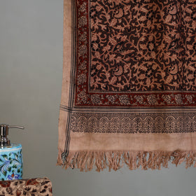 Brown - Handloom Cotton Natural Dyed Block Print Pedana Kalamkari Towel 23