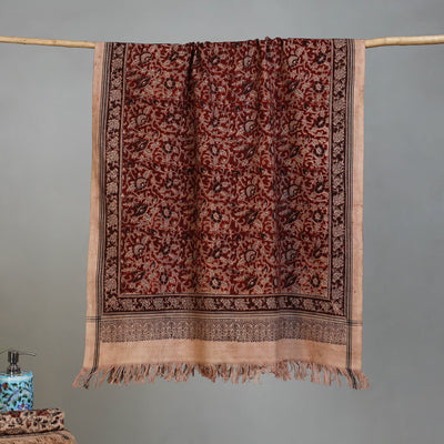 Maroon - Handloom Cotton Natural Dyed Block Print Pedana Kalamkari Towel 24