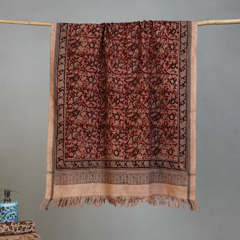 Maroon - Handloom Cotton Natural Dyed Block Print Pedana Kalamkari Towel 24