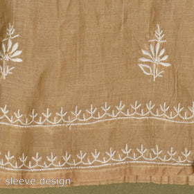 2pc Mul Chanderi Semi Stitched Orange Anarkali Heavy Chikankari Kurta Set