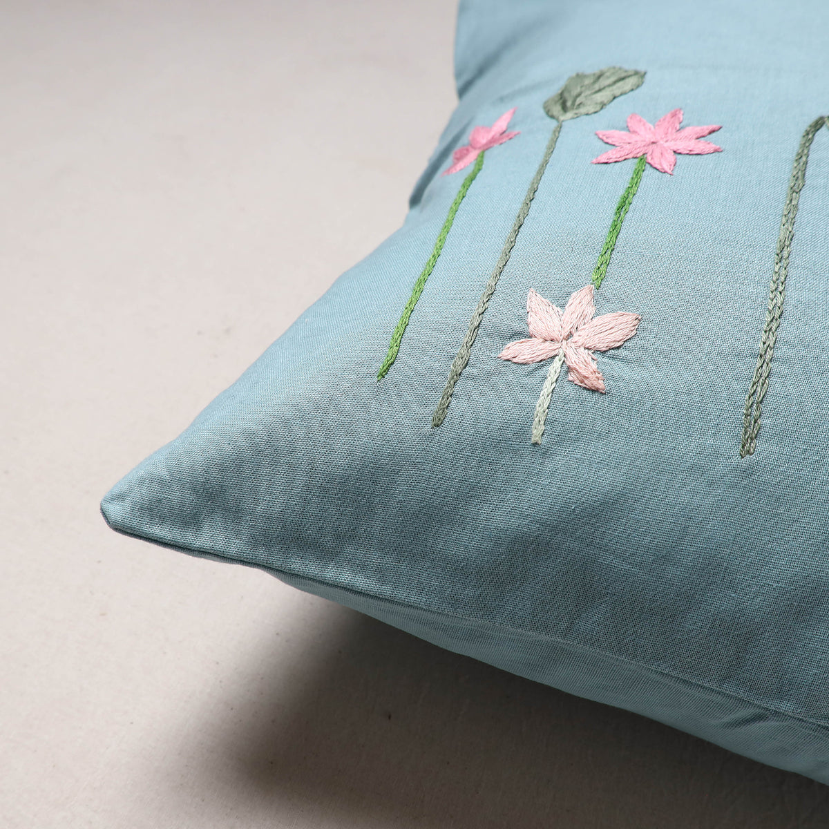 Water lilies Hand Embroidered Cushion Cover (16 x 16 in)