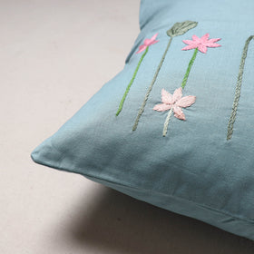 Water lilies Hand Embroidered Cushion Cover (16 x 16 in)