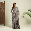 Buy Grey Bindaas Art Natural Dyed Cotton Block Print Saree