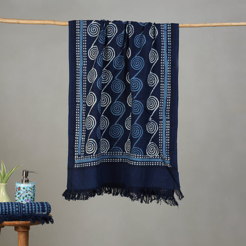 Blue - Pipad Hand Block Print Natural Dyed Pure Handloom Cotton Towel 08