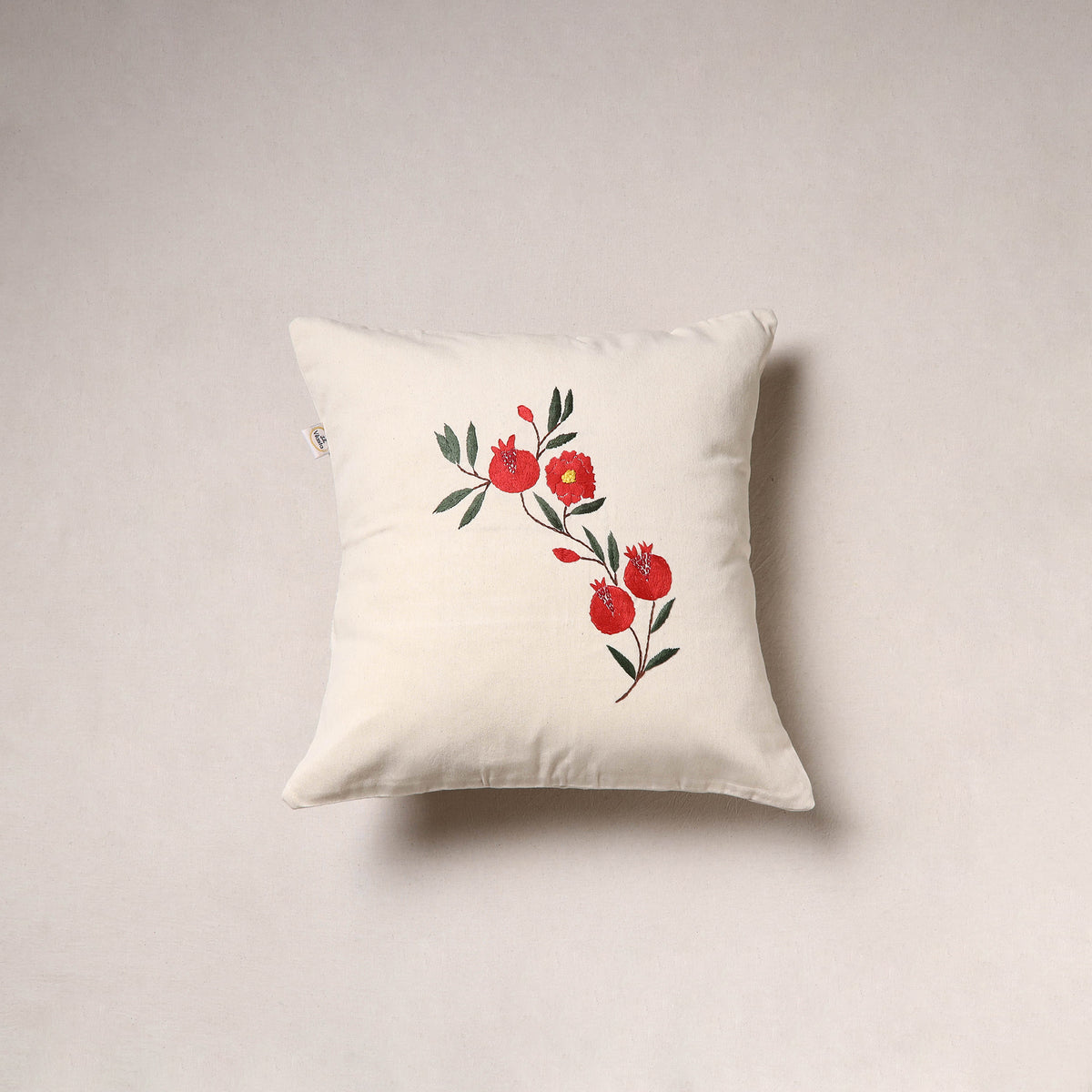 Ruby Pomegranate Hand Embroidered Cushion Cover (16 x 16 in)