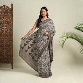 Buy Grey Bindaas Art Natural Dyed Cotton Block Print Saree